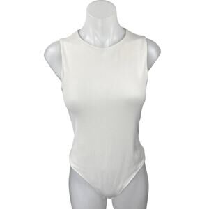 Aritzia Babaton White Sleeveless Ribbed Knit Tank Thong Bodysuit Top Size L